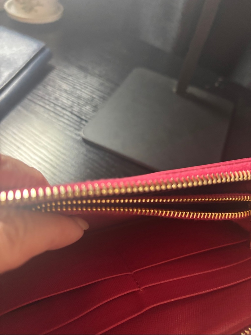 Prada Pink Saffiano Zip Wallet with Gold Logo - Picture 12 of 17